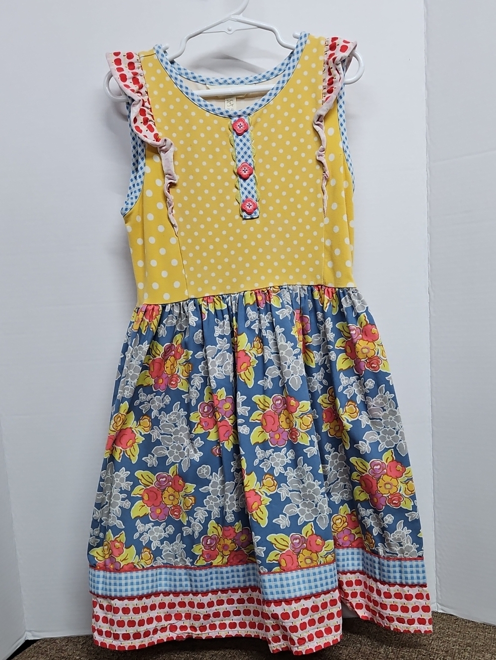 Matilda Jane Polka Dots Apples Floral Dress Sz 8 Girls